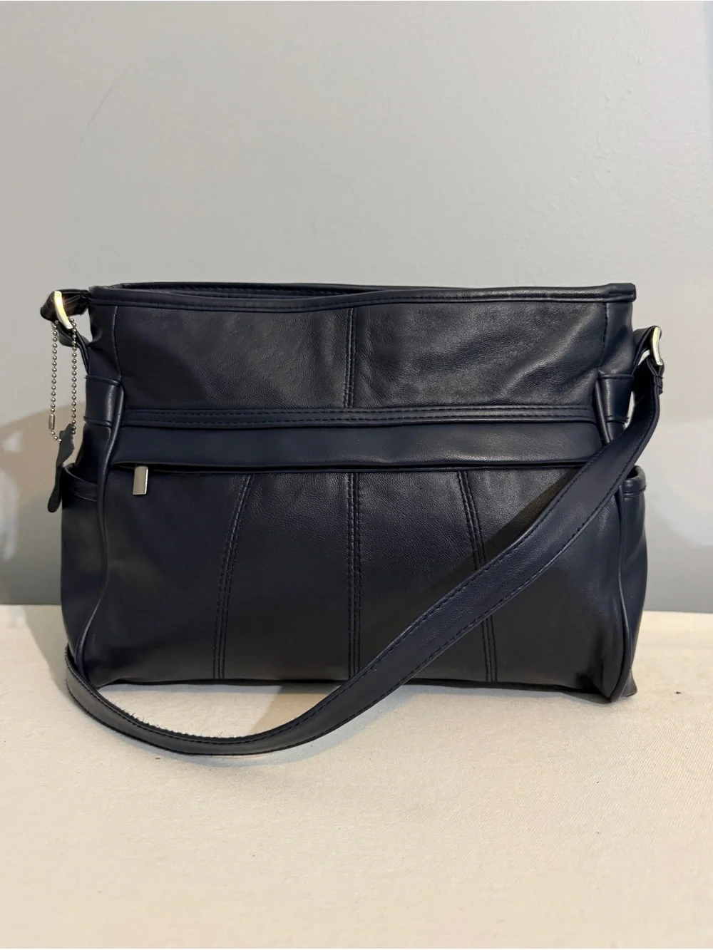 Classic Navy Genuine Leather Crossbody Shoulder Bag
